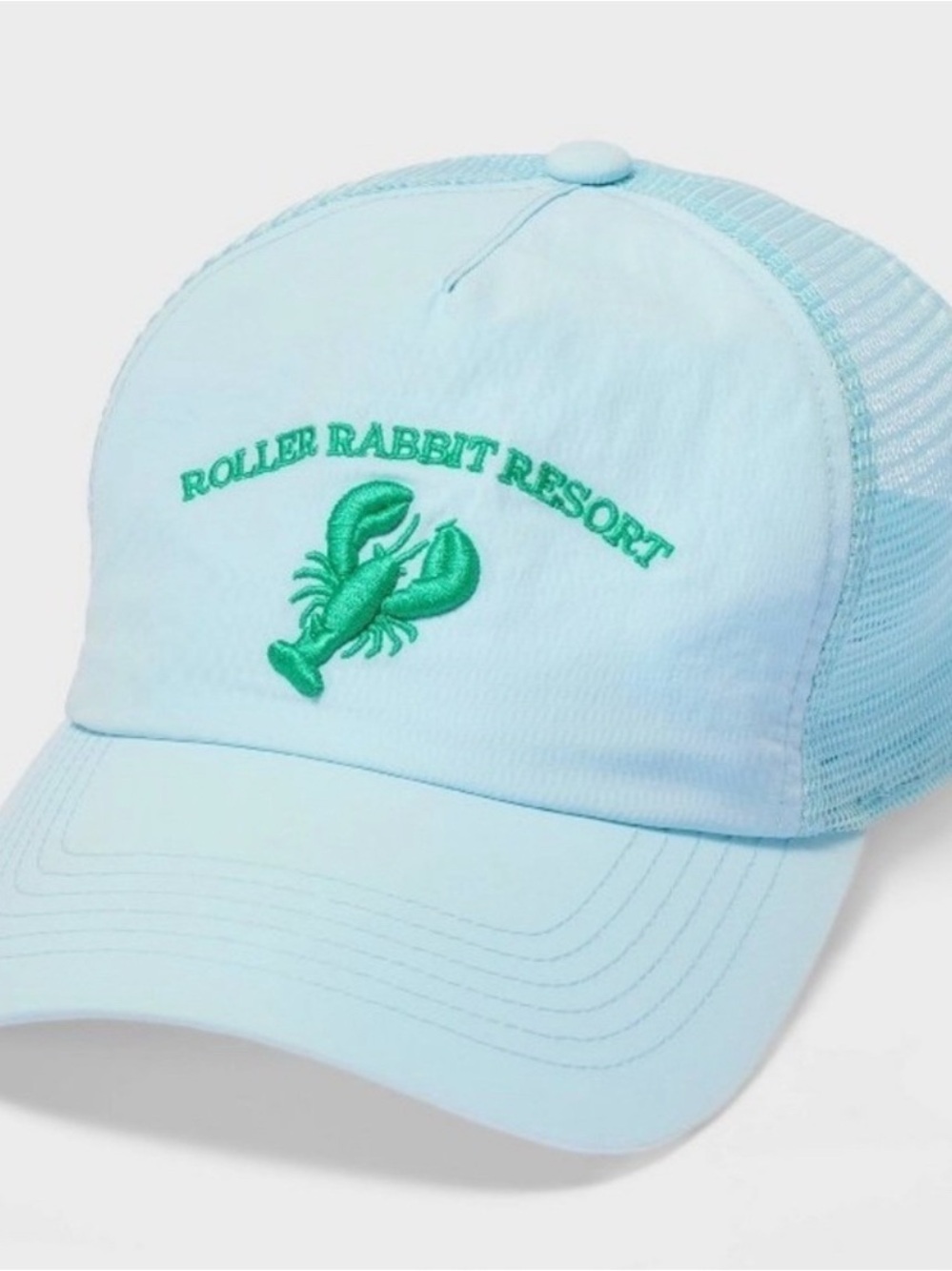 Roller Rabbit Light Blue Mesh Trucker Hat with Pink Lobster Patch